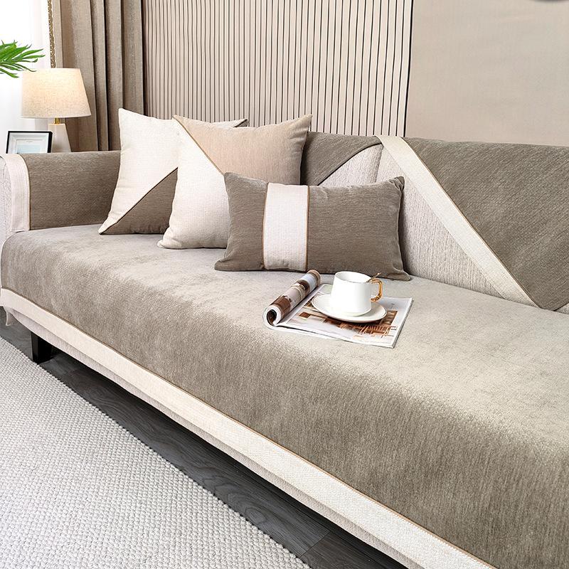 Modern Minimalist Sofa Cover Solid Color Sofa Mat Universal Living Room for Seasons Sofa Cover Chenille Anti-skid Cover Cloth