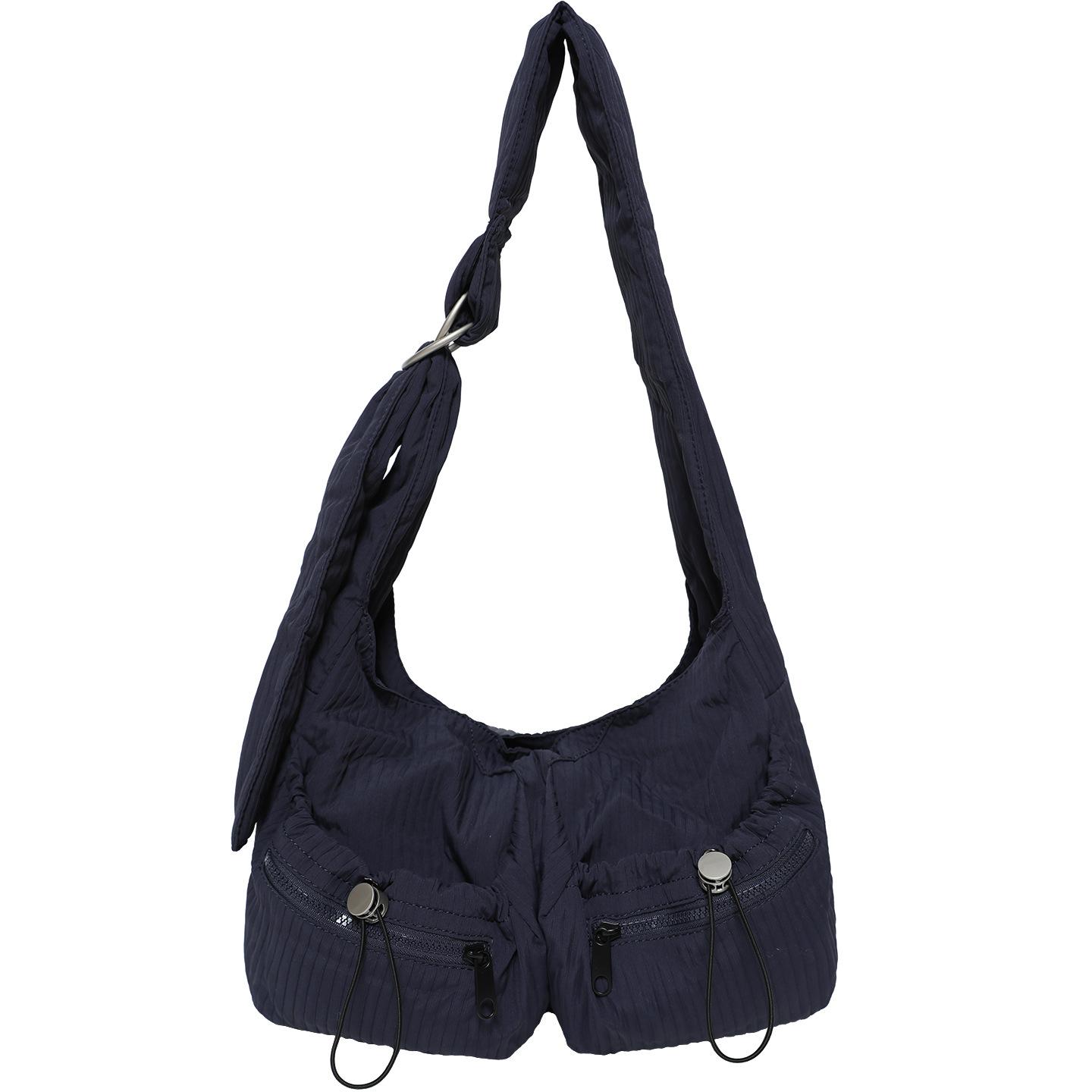 

Spring bag women s casual versatile large-capacity wrinkled shoulder bag niche fashion wide shoulder strap messenger bag темно-синий