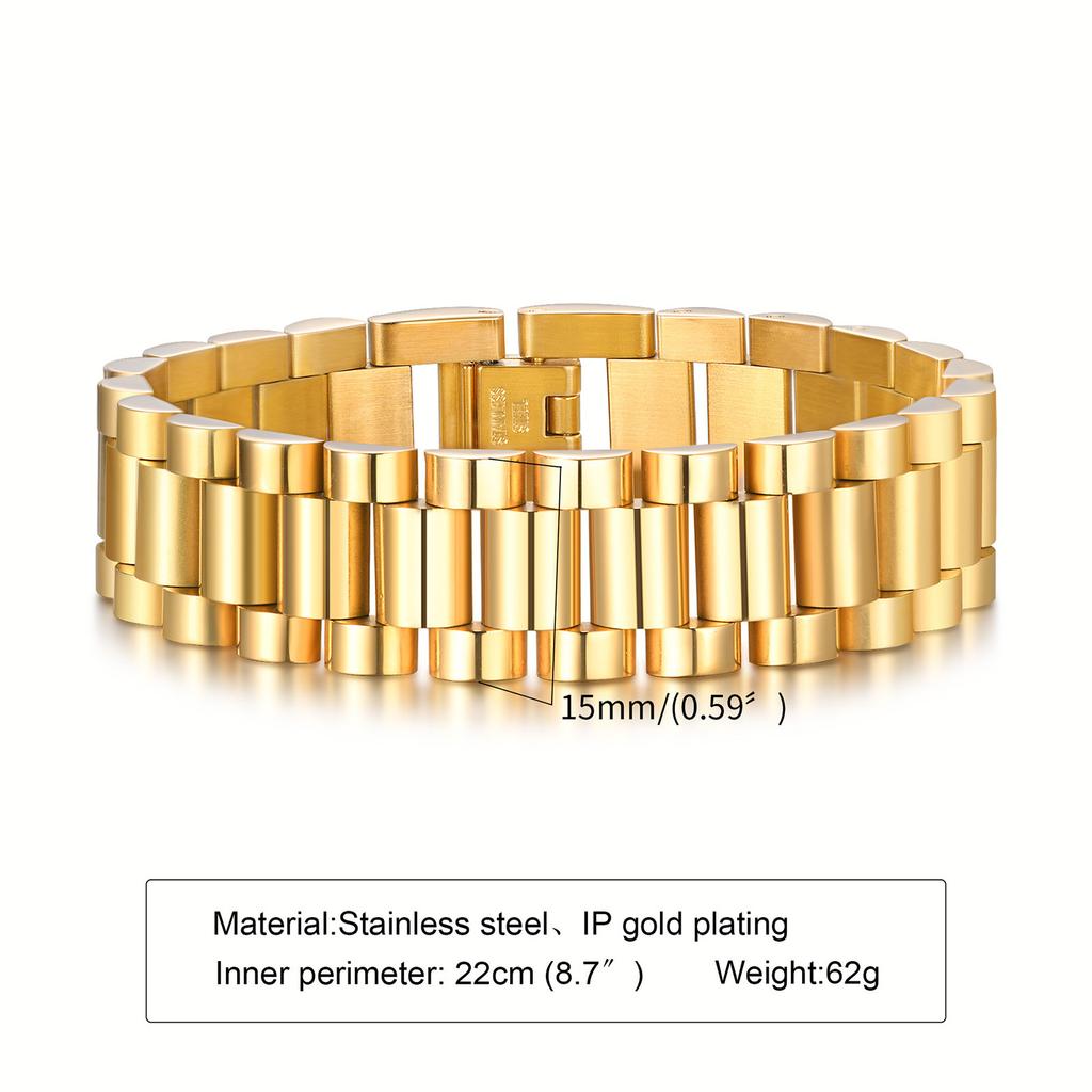 Vnox Stainless Steel Classic Watchband Bracelet For Women Men,Watch Straps Width Link Chain Bracelet Bangle,Unisex Hand Jewelry