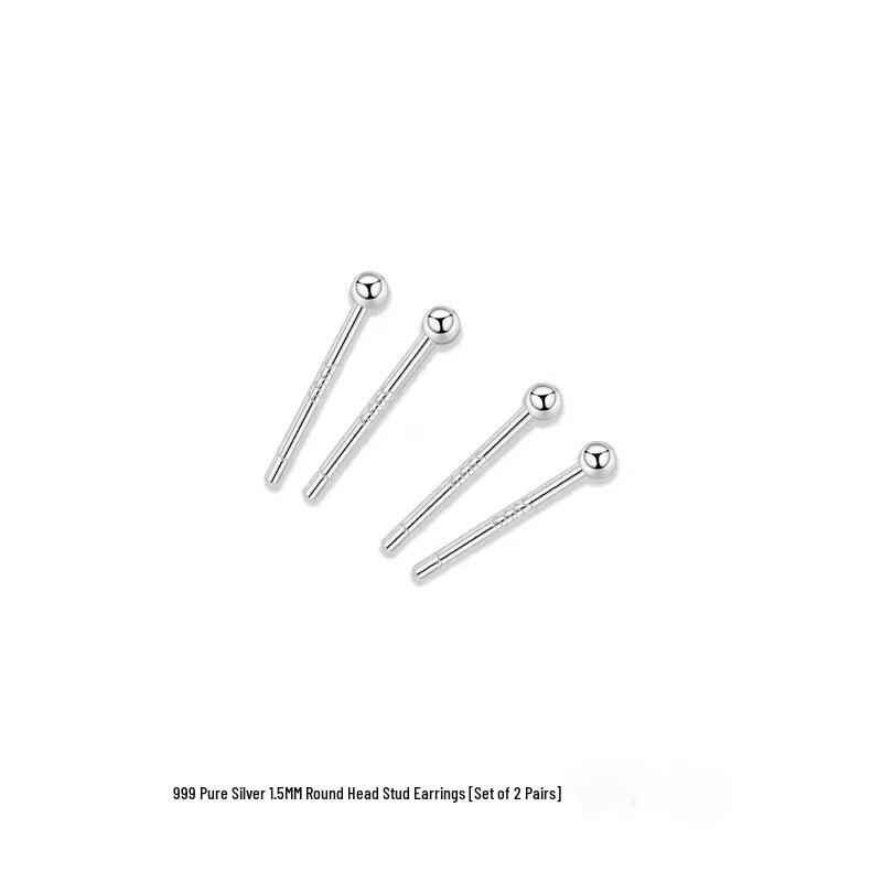 S999 Pure Silver Round Stud Earrings for Women - High-End Cartilage and Ear Piercing Needles to Prevent Clogging