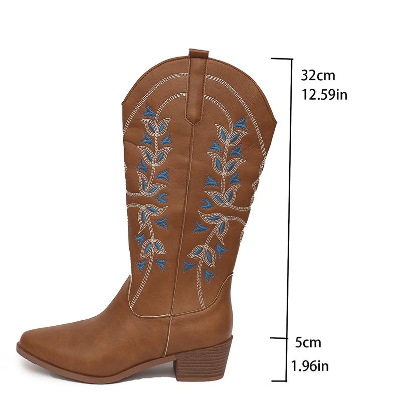 Modă Vintage Broderie Femei Cizme Cowgirl Vestice Modă Slip On Botine Lungi Pantofi cu Toc Gros de Designer Botas Mujer
