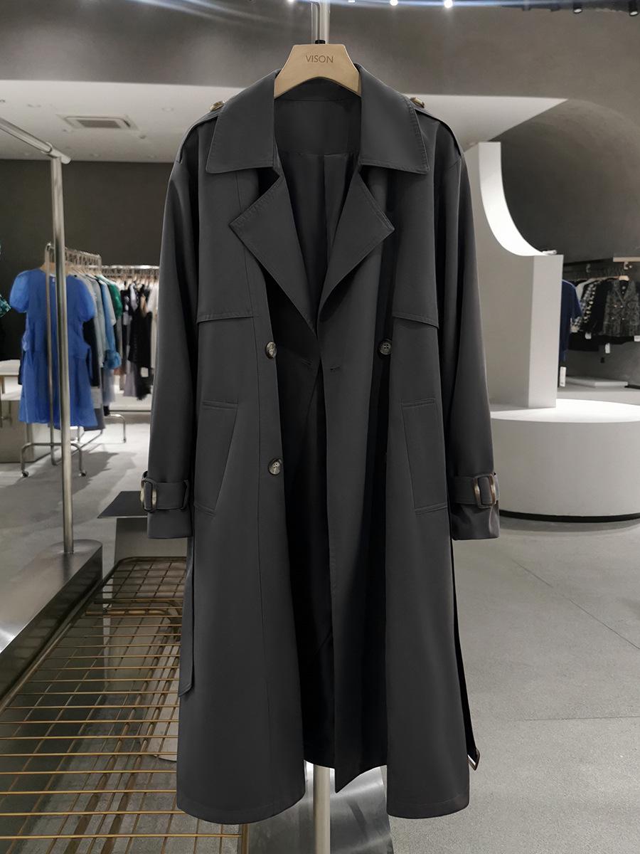 

2025 Серое женское драповое тренч-пальто в корейском стиле – Модный тренд весны/осени L серый