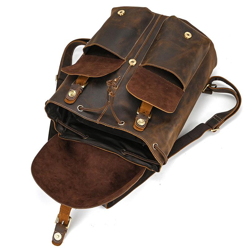 Leather Backpack Large Capacity Men'S Retro Mad Horse Leather Travel Bag Student Schoolbag Can Hold 15 Inch Backpack