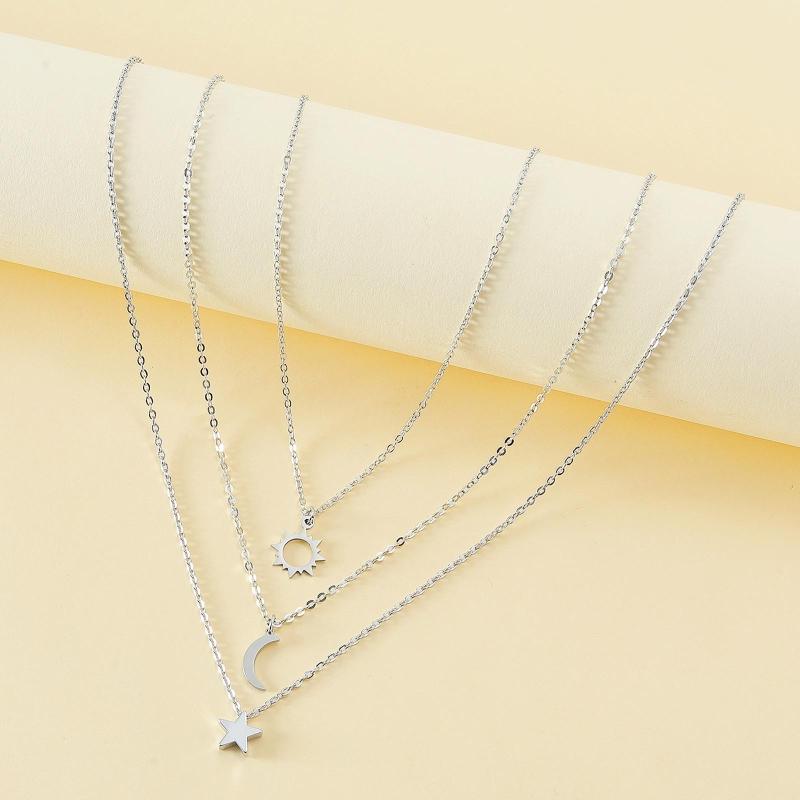 Stainless Steel Fashion Pendant Sun Crescent Moon Star Clavicle Chain Necklace For Women Jewelry Party Friend Gifts