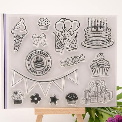 Alles Gute zum Geburtstag Kuchen Transparent Silikon Clear Stamps Siegel für DIY Scrapbooking Album Papier Karte Dekorative Blätter Ballon Flagge Geschenk