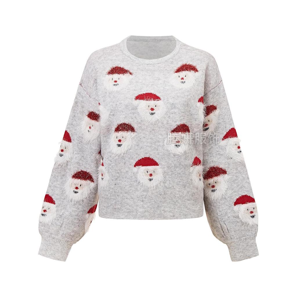 Cute Christmas Old Man Head Knit Pullover Sweater - 2026 Fashion