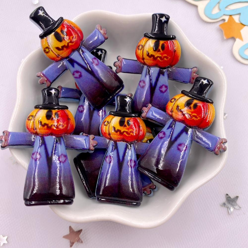 8Pcs Resin Colorful 3D Big Pumpkin Skull Head Ghosts House Witch Figurines Flat back Stone Decor DIY Halloween Scrapbooks Crafts