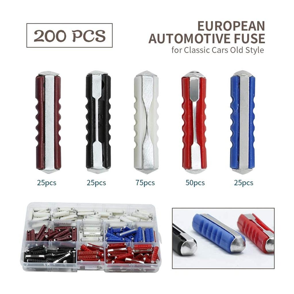 Car Fuses Torpedo Type European for Classic Cars Old Style 5A 8A 16A 25A 40A (200Pcs)