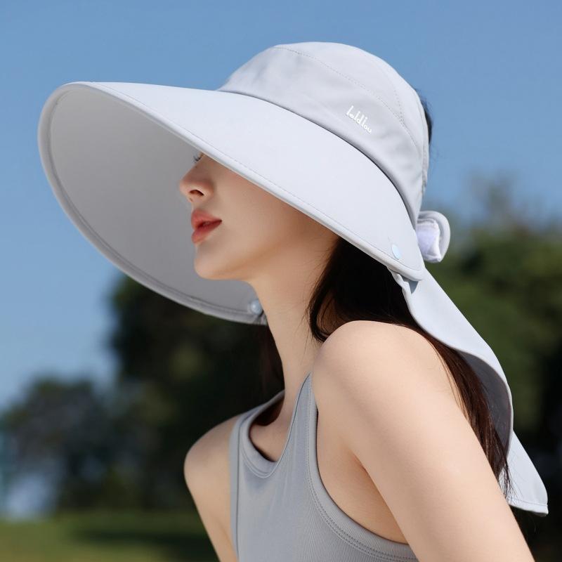 Empty Top Sun Protection Hat Women'S Outdoor Uv Protection Large Brim Tea Picking Hat Empty Top Shawl Neck Protection Sun Hat