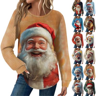Women's Fashion Casual Loose Round Neck Long Sleeve Christmas Print Top