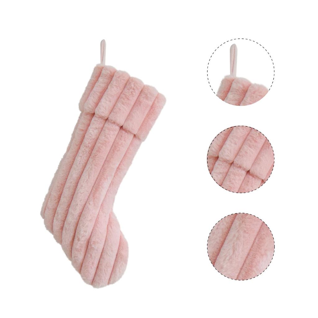 Plush Christmas Stocking Soft Faux Fur Vertical Channel Design Hanging Loop Holiday Decoration for Home Fireplace Mantel