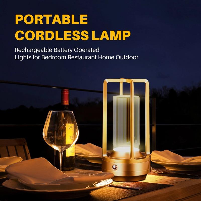 Portable Metal Cordless Table Lamp Touch Sensor Rechargeable LED 3-Color Dimmable Night Light for Bedroom Restaurant Home Outdoor Decor