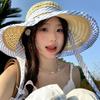 Blue Grid Woven Hat Wide Brim Fisherman Hat Fashion Sun Cap  Summer