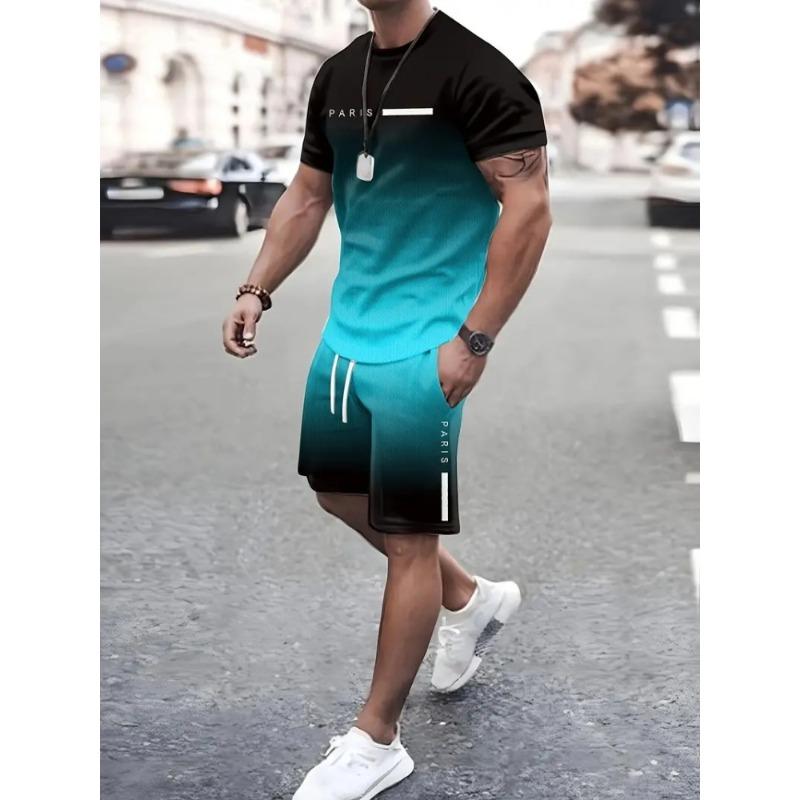 Simple Marble 3D Print Summer Casual Men's Crewneck Top And Shorts Urban Street Fashion Men's Suit Everyday Casual Comfort