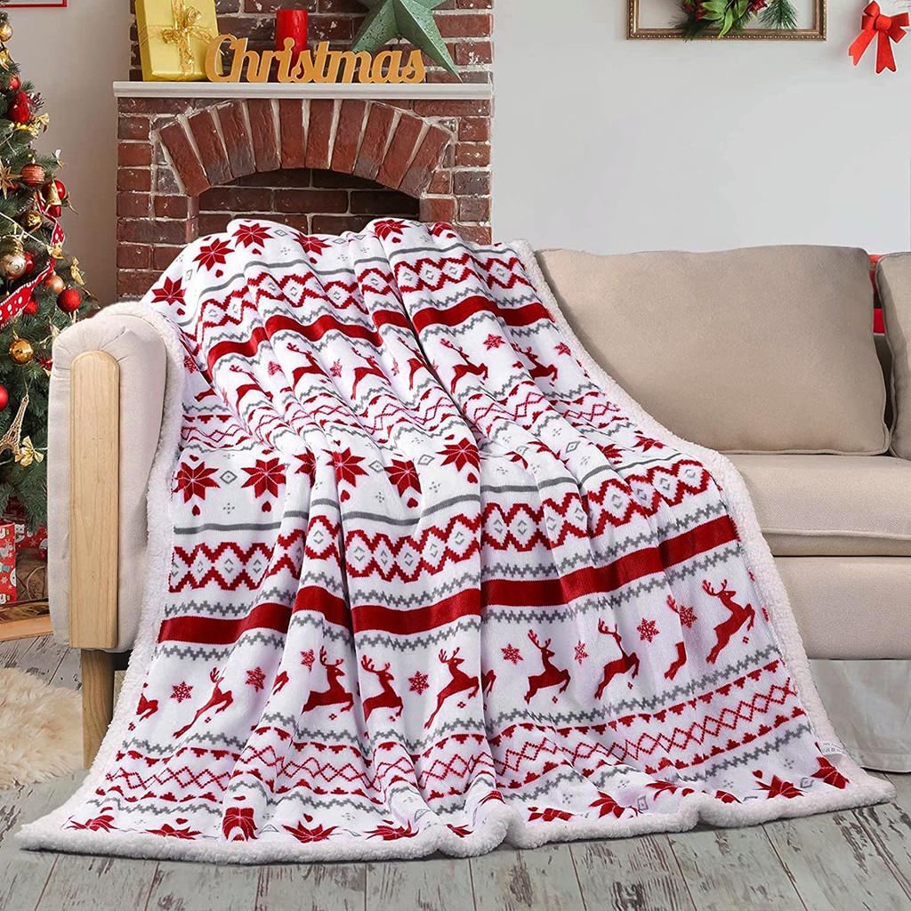 Plush Double Blanket With Christmas Snowflake Elk Printing Design For Daily