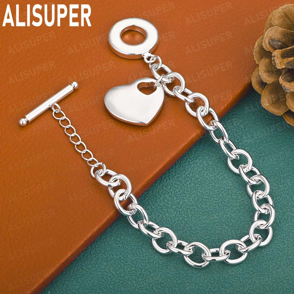 925 Sterling Silver Simple Romantic Heart Bracelet-Exquisite Gift Jewelry 20CM