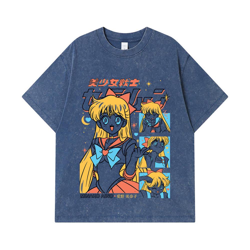 275 GSM Washed T-shirts 100% Cotton Minako Aino Print Unisex Heavy Cotton T Shirt