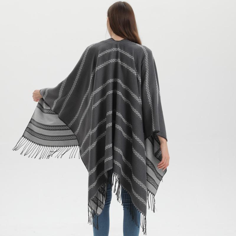 Autumn and Winter Fringed Shawl Fashion Thickened Imitation Cashmere Dual-purpose Scarf Cape