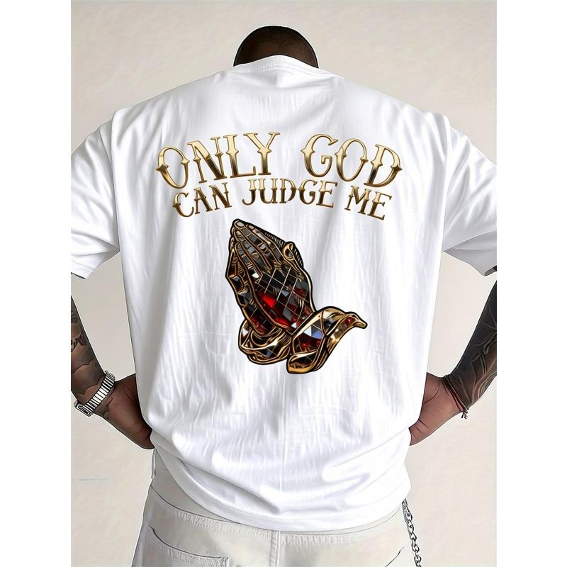 Print Man Zwarte T-shirt voor heren Alleen God Kan Mij Oordelen Gebedshanden Print Casual Kleding M wit