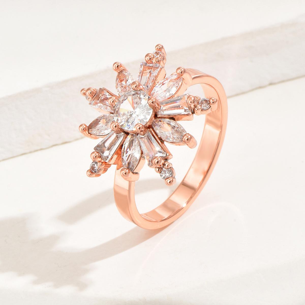 

Niche design sense open ring female Korean version fashion personality snowflake stamen inlaid zircon ring versatile ring one size fits all