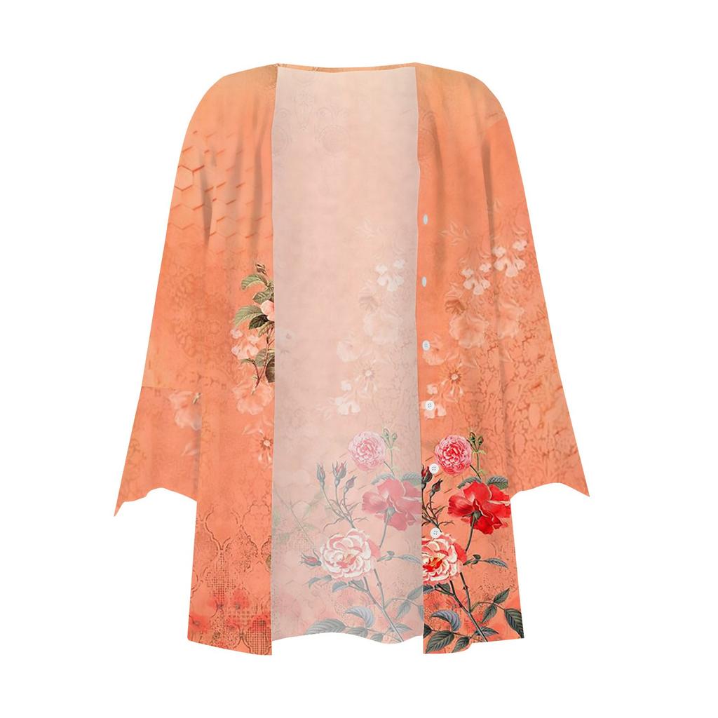 Women's Shirt Blouse Outerwear Print 3/4 Length Sleeve Casual Holiday Basic Button Tops