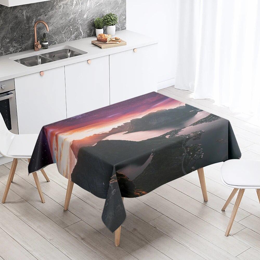 Natural Scenery Tablecloth Outdoor Camping  Anti-fouling Waterproof Rectangular  Home Table Decoration