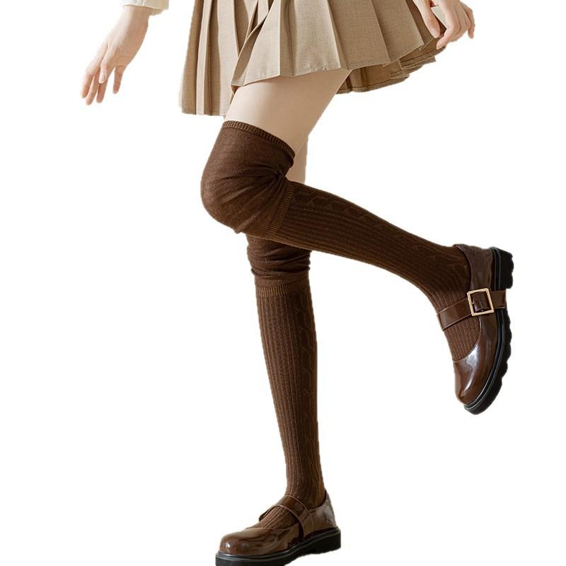 Wear Boots Piled Over Knee Socks Women'S Stockings Women'S Autumn And Winter Japanese Twist Pattern High Tube Knee Pads Thigh Socks