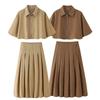 Summer Two-Color Short-Sleeve Zipper Jacket with Pleated Lantern Bud Skirt Set