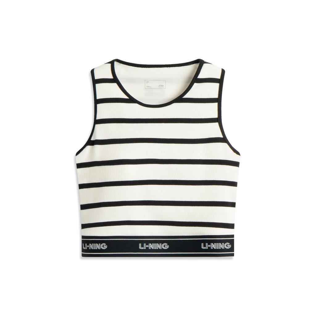 Li Ning Casual Comfortable Versatile Striped Sleeveless Vest Women Tops Off-White Black AVSV092-3