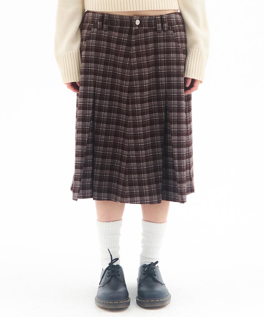 Ames Worldwide Check Pleats Midi Skirt Brown
