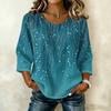 Blusa da Donna Casual con Stampa Floreale, Girocollo, Manica a Tre Quarti, Lino e Cotone, Top Leggero e Comodo per l'Uso Quotidiano