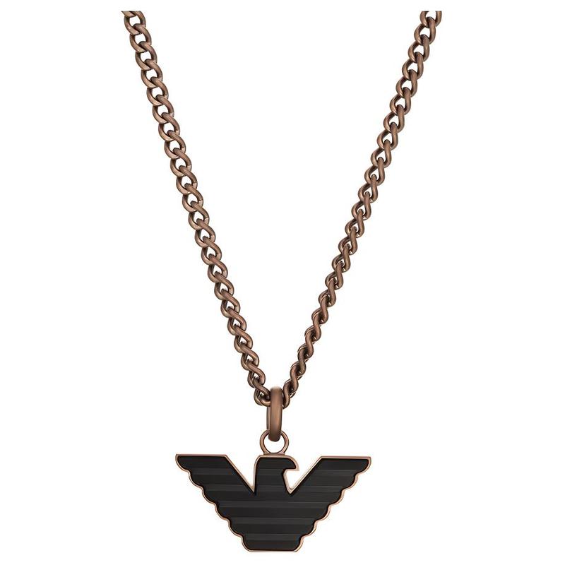 Emporio Armani Bronze Cuban Chain Black Eagle Pendant Men's Stainless Steel Necklace Men's Black F basic packaging-brand original box