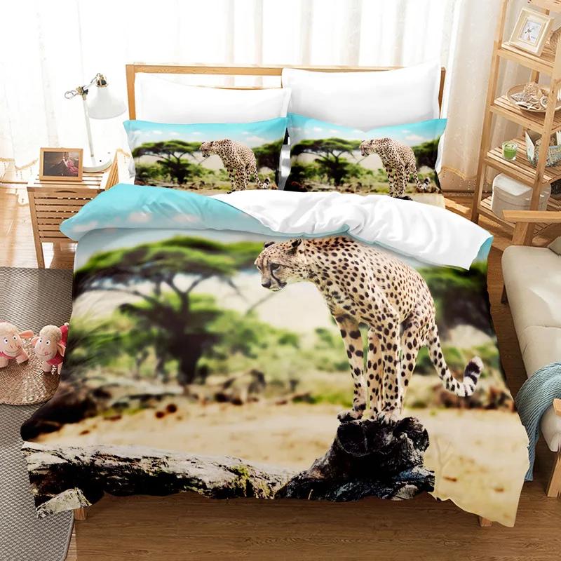 Leopard Soft Duvet Cover King Quen Sized Dimensions Brown Chetah Beding Set for Children Kids Tens Adult Peoples Wild Animal 2/3pcs Polyester Warm