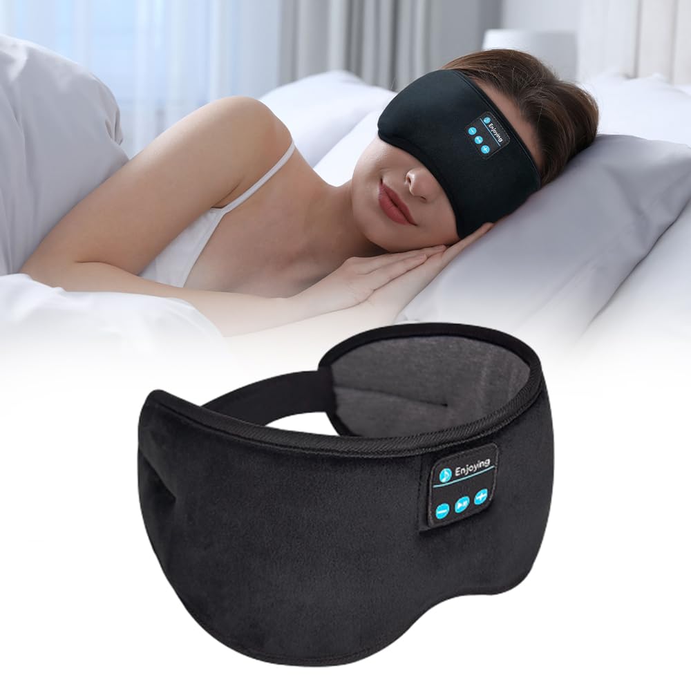 

Wireless Sleeping Headphones Blindfold Bluetooth5.3 Stereo Music Headset Soft Sleep Eyemask with HD Microphone for Home Office чорний
