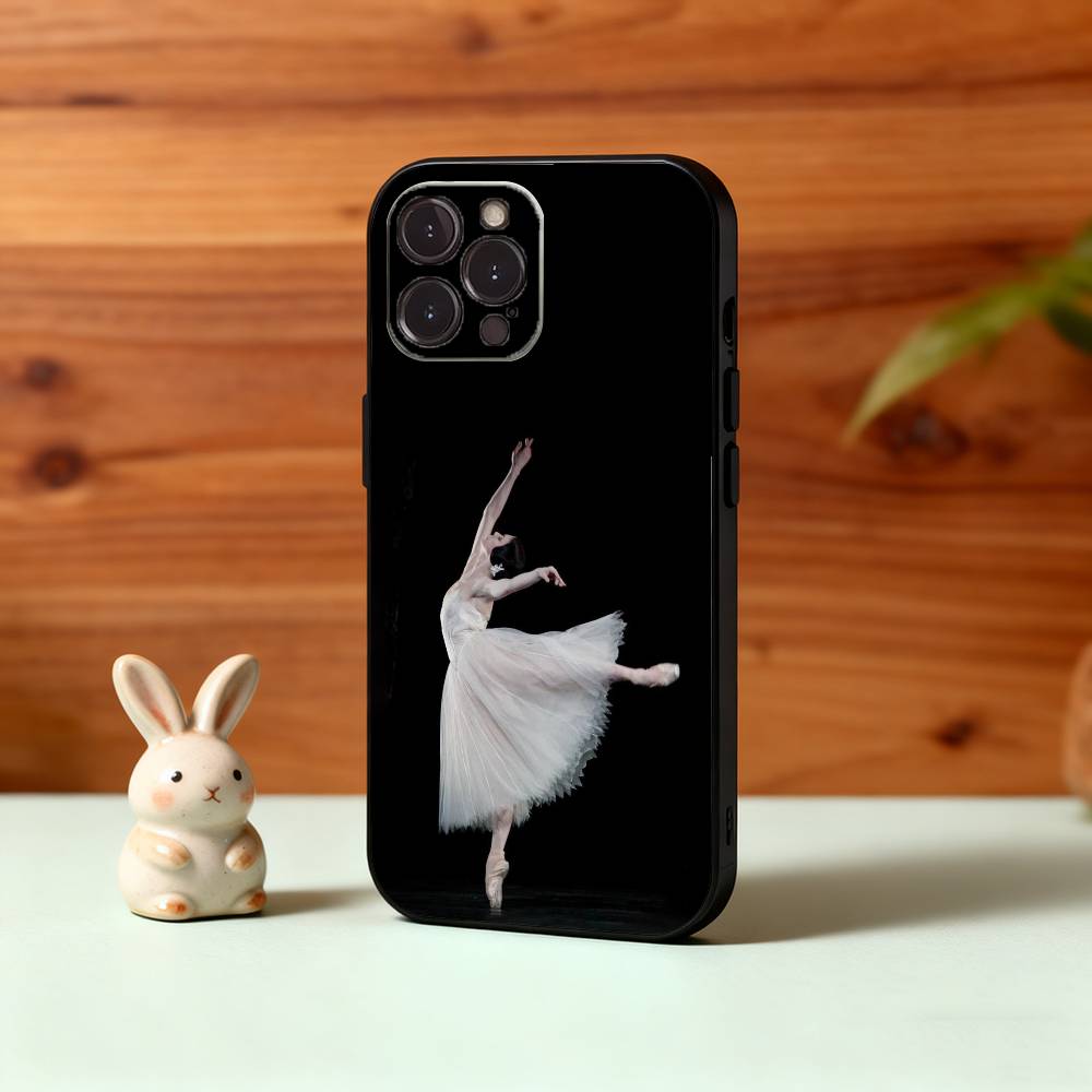 Monochrome Swan-Ballet Girl Phone Case For iPhone17,16,15,14,13,12Plus,Pro Max,XS,5G Soft Silicone Black Cover