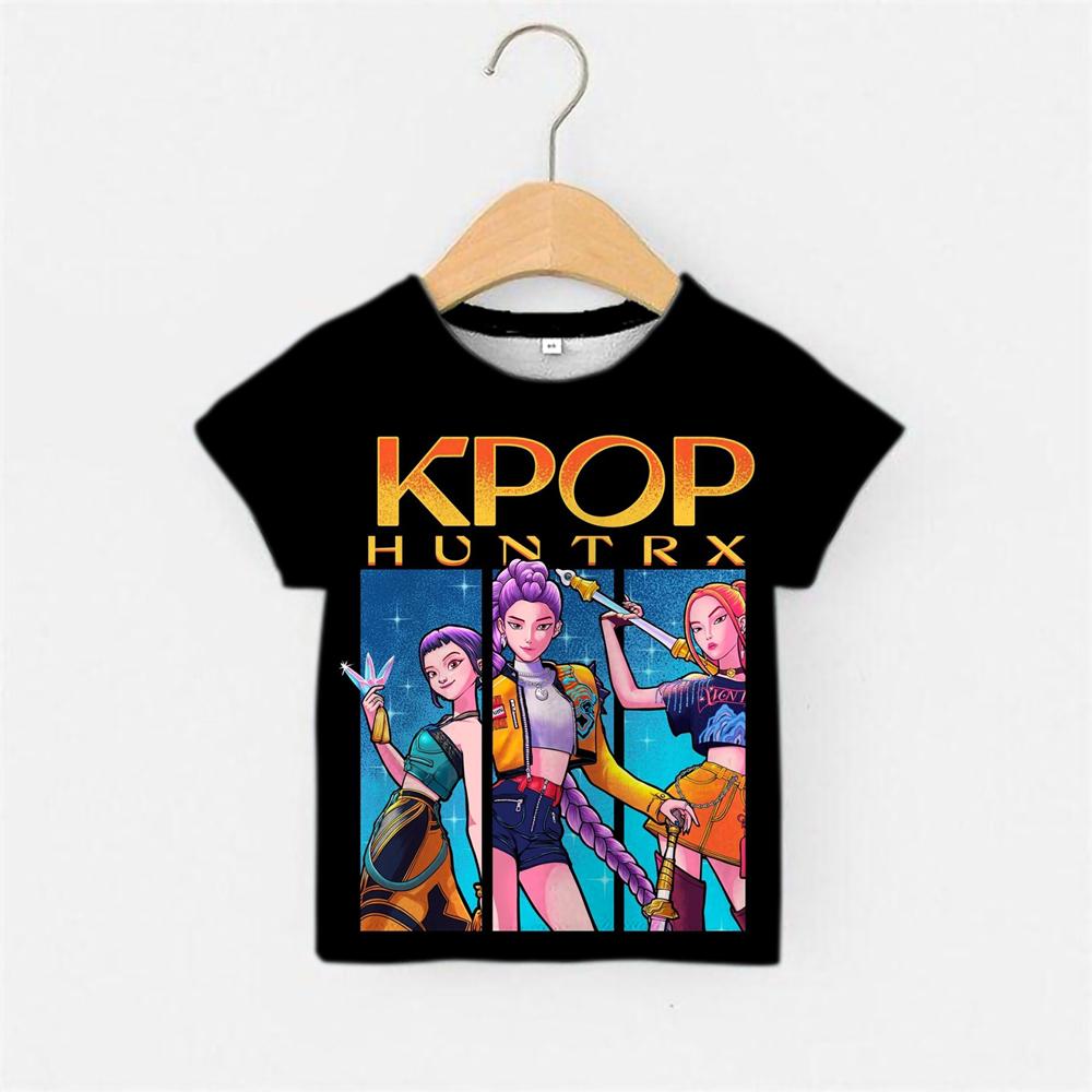 

Девочки KPPOP Серия Huntrix Футболка с коротким рукавом Сладкая мультяшная 3D-печать Детская футболка Мода Отпуск Повседневный Спортивный топ 160