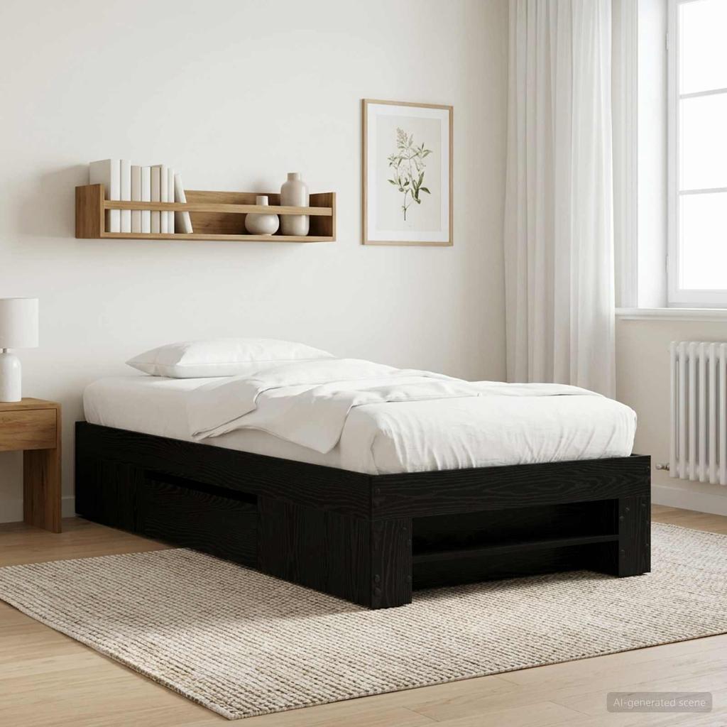 Bed Frame with Storage and Shelf Black Oak 80 x 200 cm