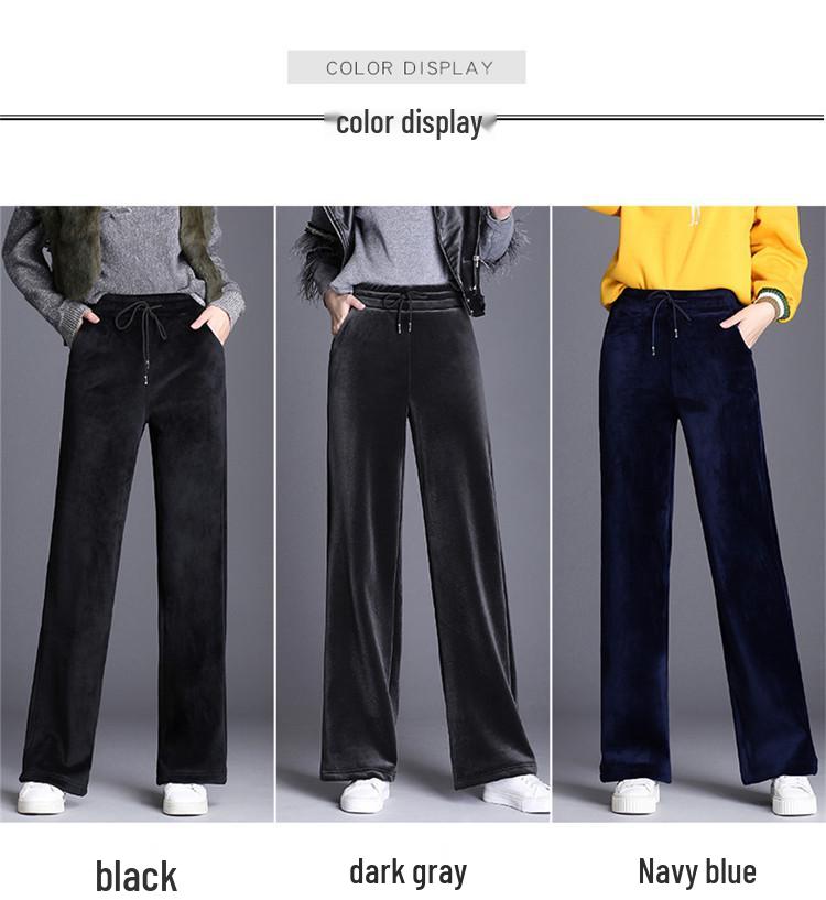 2023 Dámské nadměrné kalhoty s vysokým pasem a širokými nohavicemi podšité fleecem ze zlatého sametu - Podzimní/Zimní kolekce