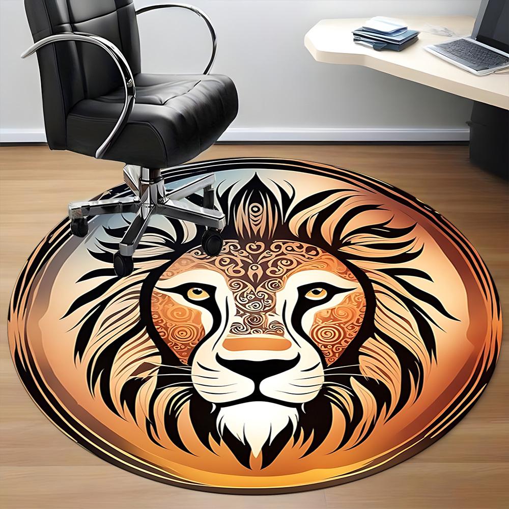 1pc Lion Head Chair Carpet for Office Non-Slip, Machine Washable Rug for Office, Room - Holiday Decor, Machine Made Yy251016122