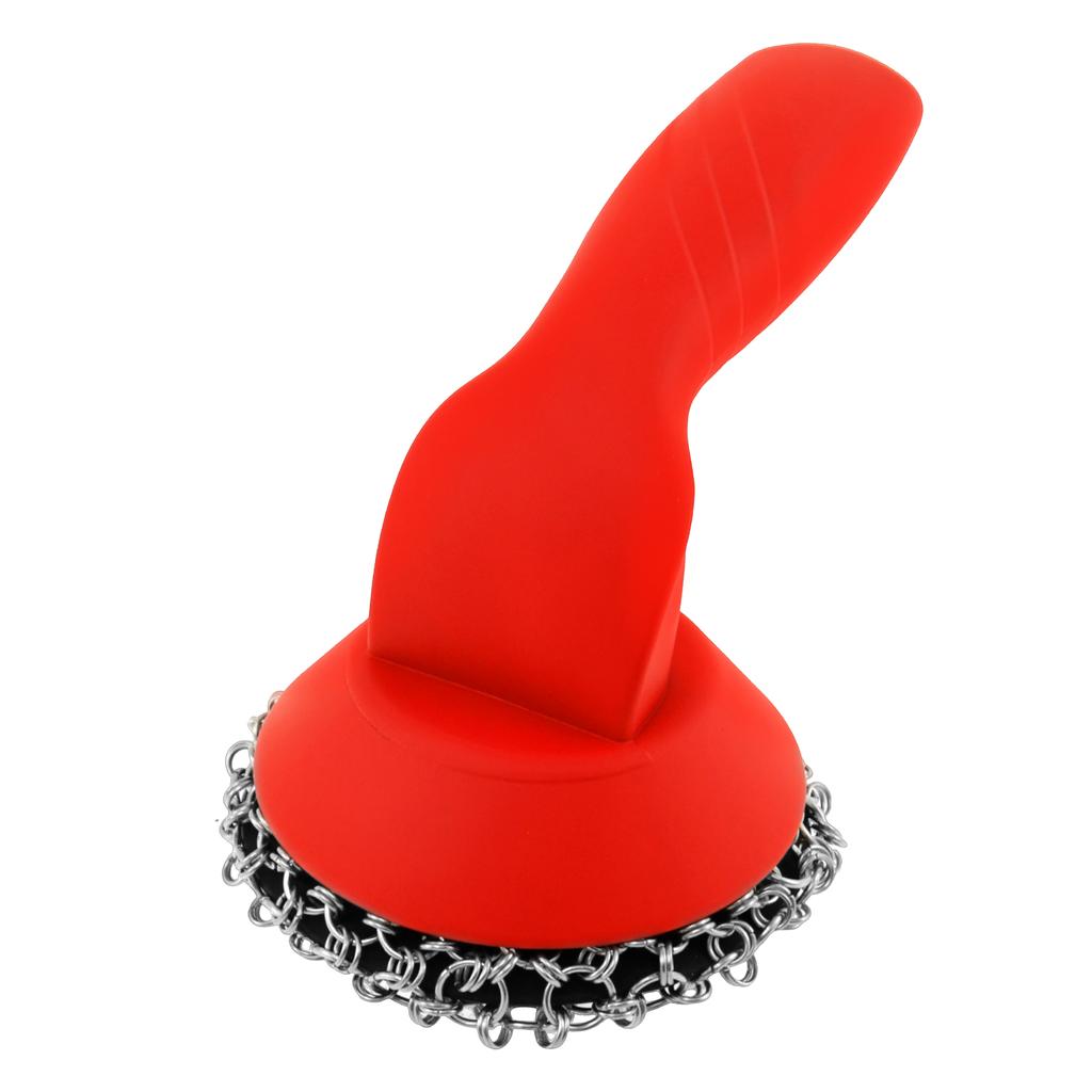 Cast Iron Scrubber with Silicone Handle Kitchen Rust Pot Pans Cleaning Brush Rust Remover Stubborn Stain Metal