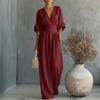 2026 Womens Solid Color V-Neck Jumpsuit High-Waisted Wide-Leg Slim Fit Long Sleeve Lightweight Office Chic