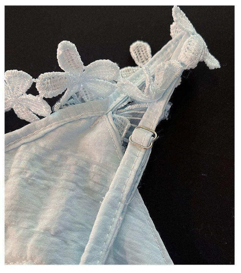 2026 Women's Summer Nightgown: Built-in Bra, Cloud Cotton, Butterfly Flower, Spaghetti Strap, Sexy Home Wear Set