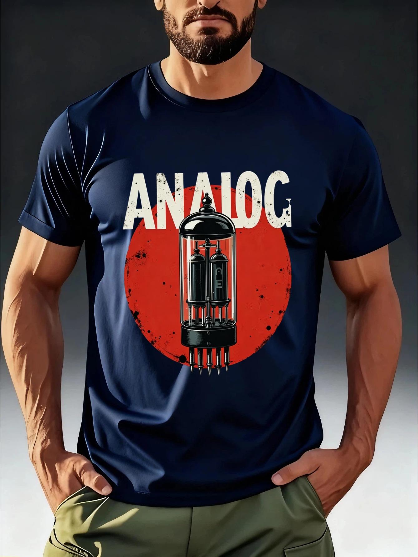 

Men S Retro Tech-Style T-Shirt Featuring an Electronic Tube ANALOG Theme Print S