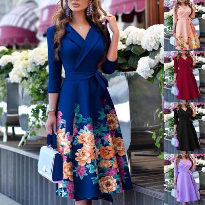 2024 V-Neck Tie-Waist Mid-Sleeve Fashion Dress