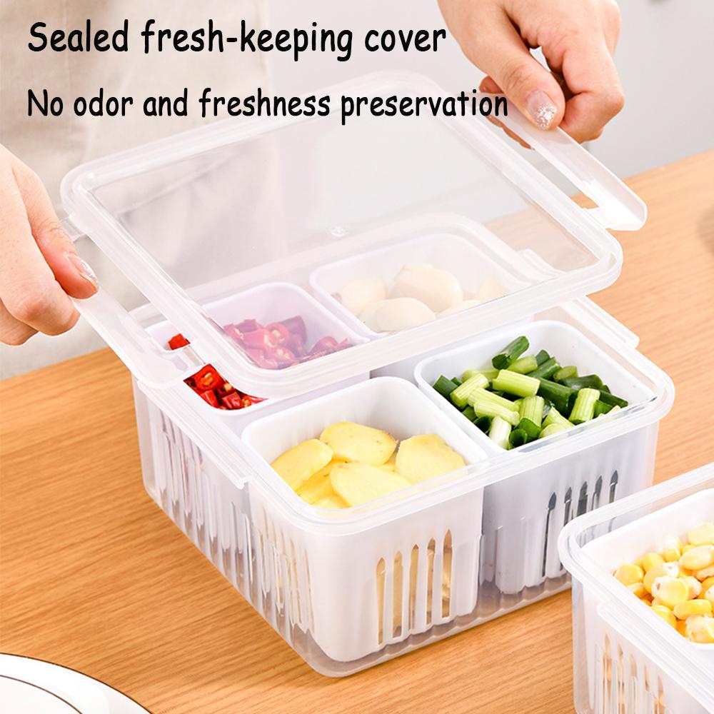 4/6 Grids Refrigerator Storage Box Onion Ginger Garlic Vegetable Drainage Basket Ingredients Storage Container Kitchen Organizer