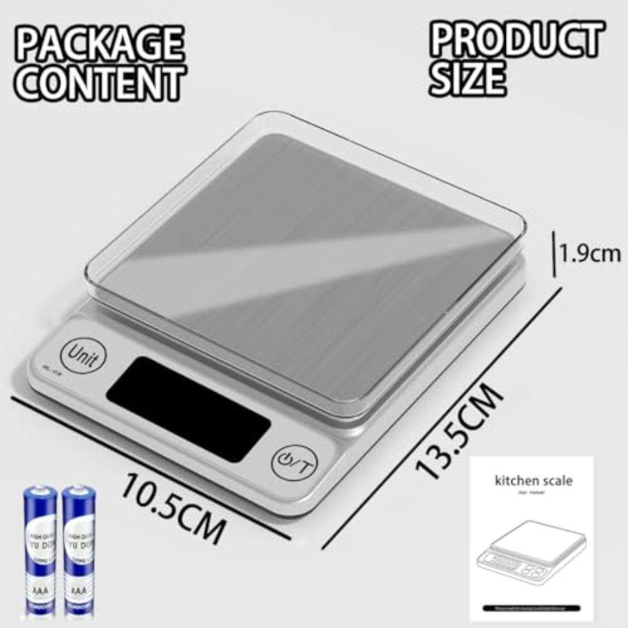 Kitchen Scale Digital Food Scale 3000g 0.1g LCD Display Mini Food Scale for Baking Cooking Silver