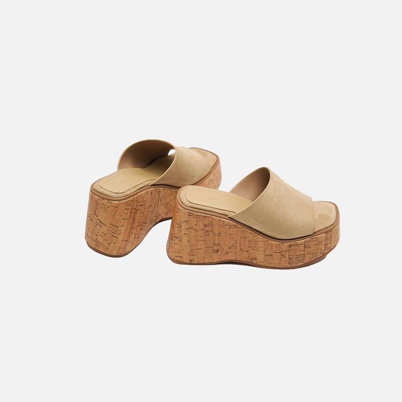 Fashion Thick-soled Wedge-heeled Sandals Platform Wood-grained Slippers High-heeled Open-toed Women's Shoes