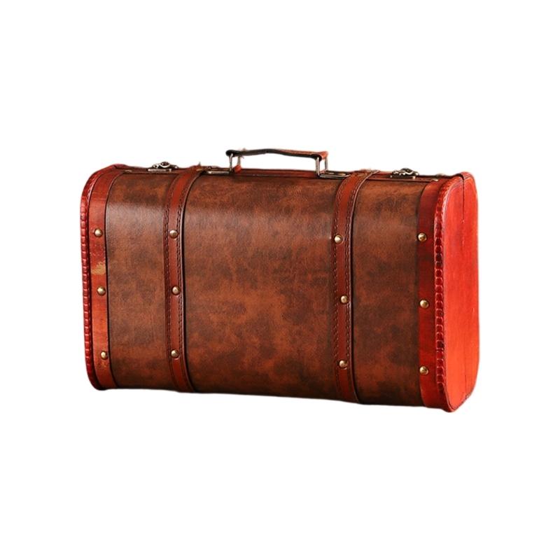 Wooden Trunk Faux Leather Handle Carrying Case Portable Storage Container For Jewelry Cosmetics And Collectibles