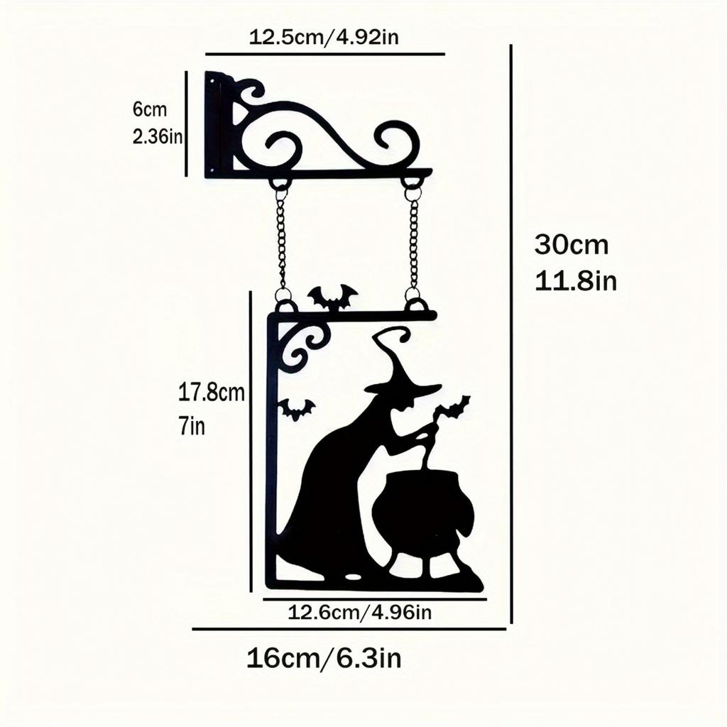 Metal Wall Hanging Halloween Witch Decoration with Cauldron Hanging Sign Indoor Outdoor Halloween Craft Ornament for Seasonal Home Display