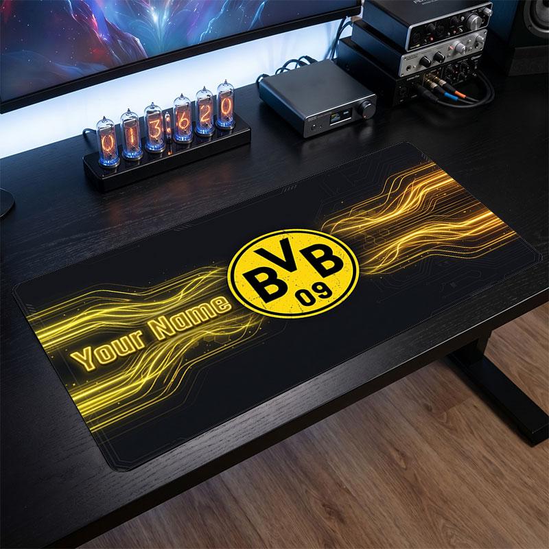 Tappetino per Mouse Grande Personalizzato Borussia Dortmund, Stampa Testo Nome Personalizzato, Tappetino da Scrivania Antiscivolo con Logo Calcio, Regalo per Gamer